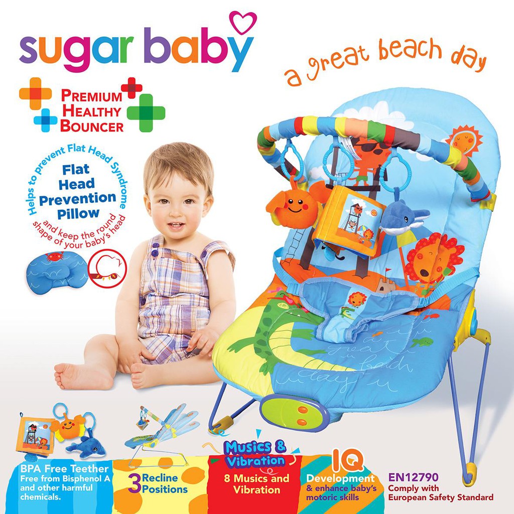 [FREE BUBBLE WRAB] Sugar Baby Bouncer Bayi 1 Recline, 3 Recline Deluxe Musical Vibration Kursi Bayi