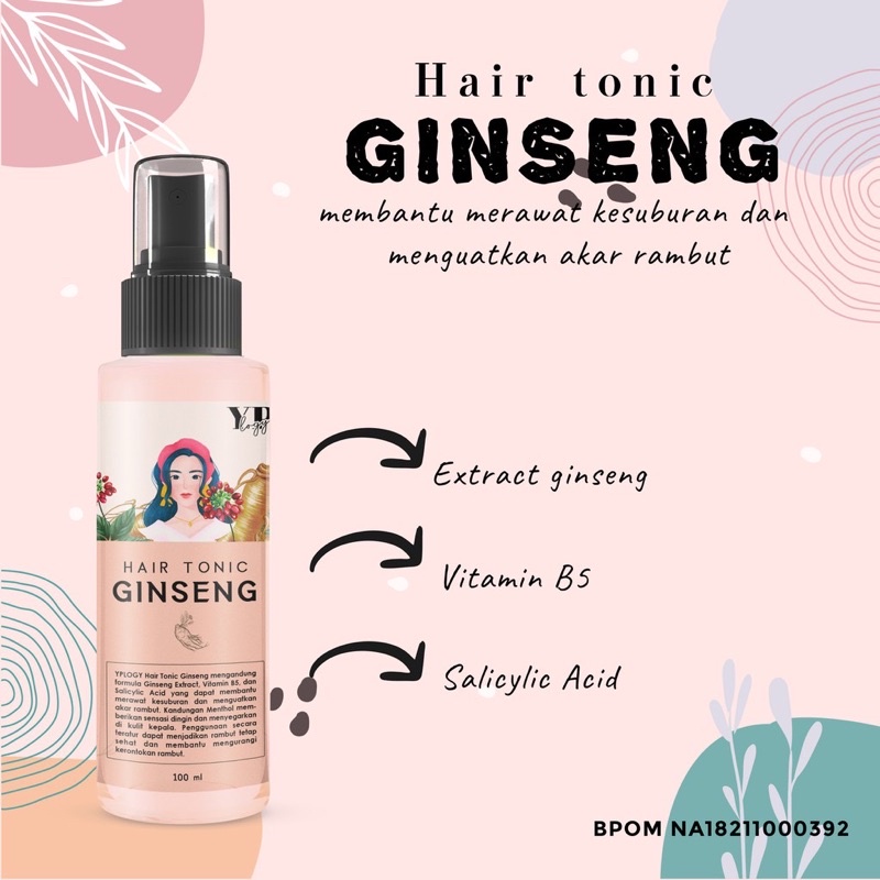 YPLOGY Hair Tonic 100ml Ginseng/Green Tea/Aloe Vera Untuk Rambut Rontok, Rambut Botak, Rambut Tipis-Ginseng