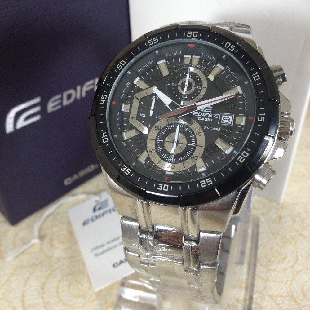 Jam Tangan Pria C45i0 Edifice EF-539 D silver black 47mm Premium