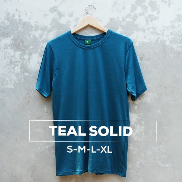 KAOS POLOS COTTON COMBED 30s WARNA TEAL SOLID/BIRU ITB Size S M L XL