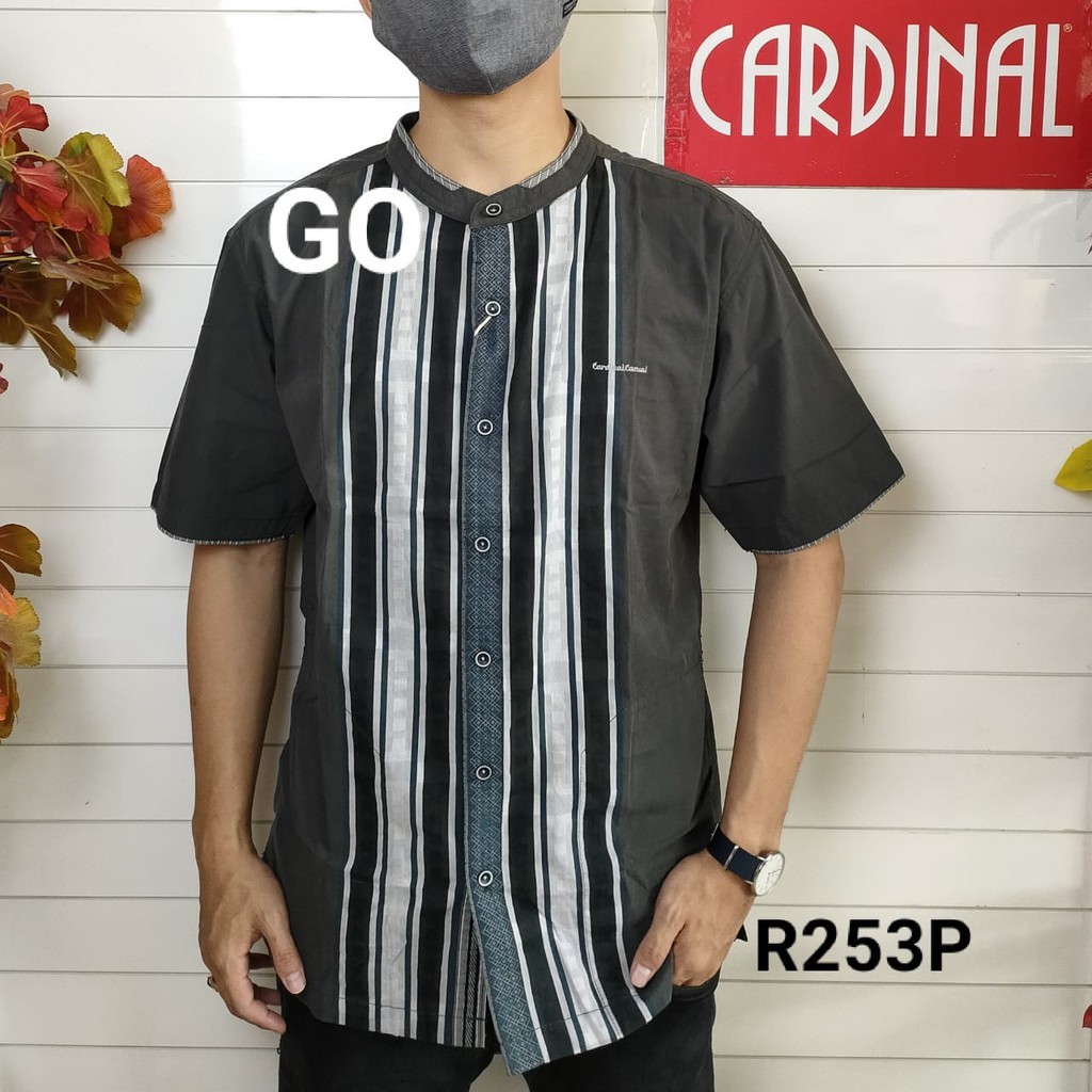 BB S-M CARDINAL KEMEJA KOKO Taqwa Pakaian Pria Original Baju Muslim Salur Lengan Pendek Kekinian