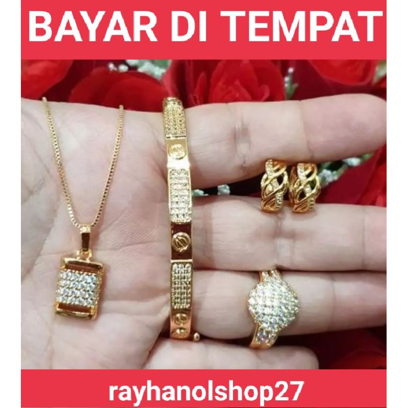 Perhiasan wanita Titanium 99,90% Lapis emas 23k lengkap permata Cristal putih warna silver dan gold