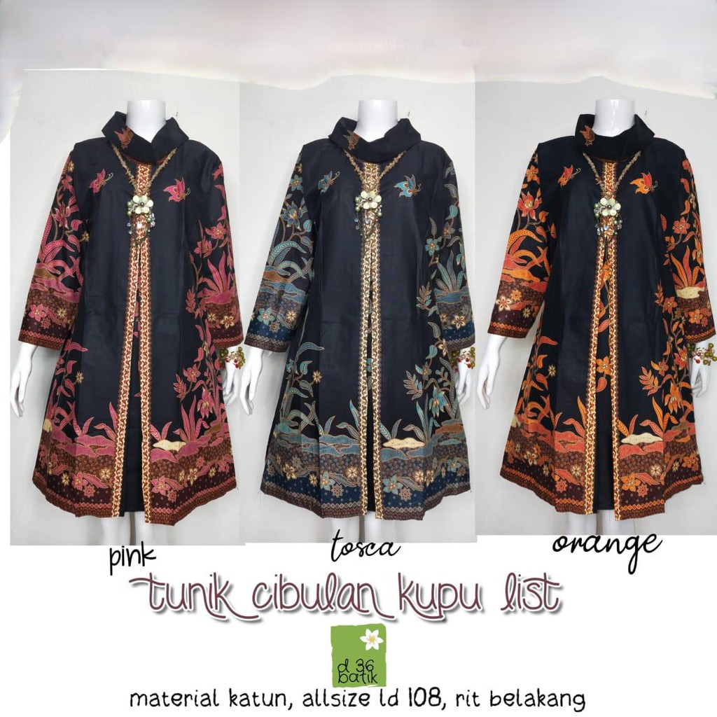  TUNIK  CIBULAN KUPU LIST TUNIC BATIK  CANTIK SOGAN HITAM 