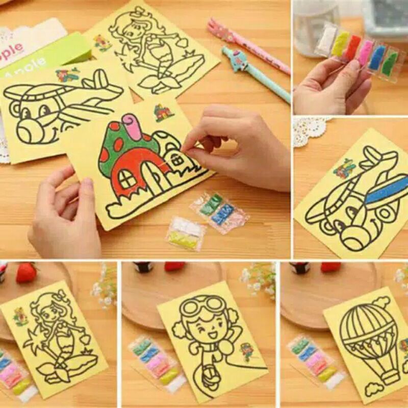 3pcs Stiker pasir mainan eduksi buat anak anak mainan kertas edukasi anak