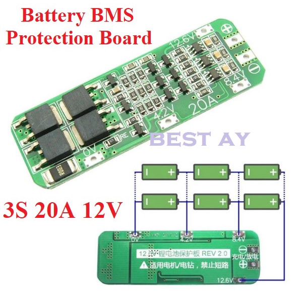 Modul PCB Battery Protection board BMS 3S 20A 12V Pack Balance Lithium Baterai Li-ion 18650