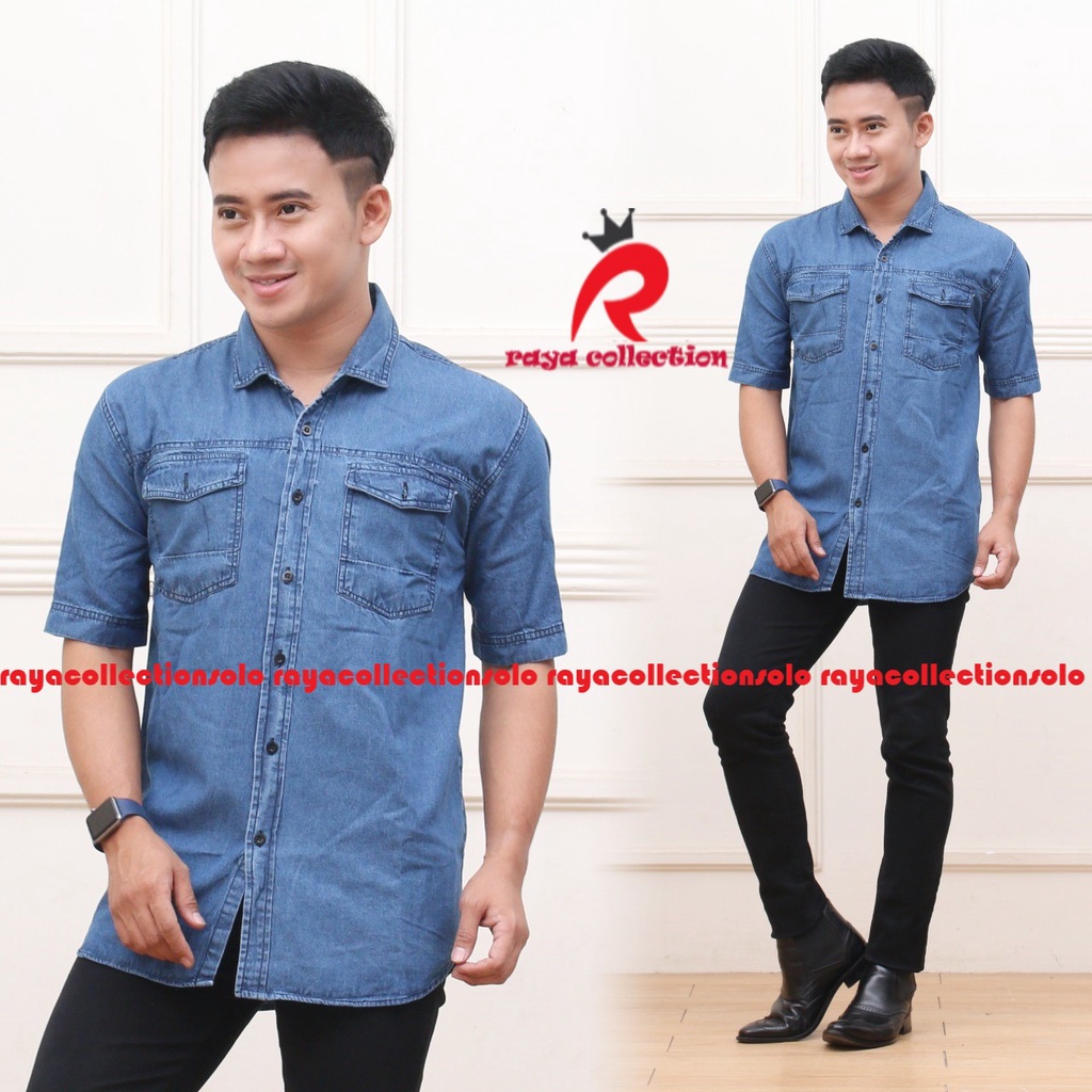 KEMEJA HEM JEANS PRIA LENGAN PANJANG PREMIUM