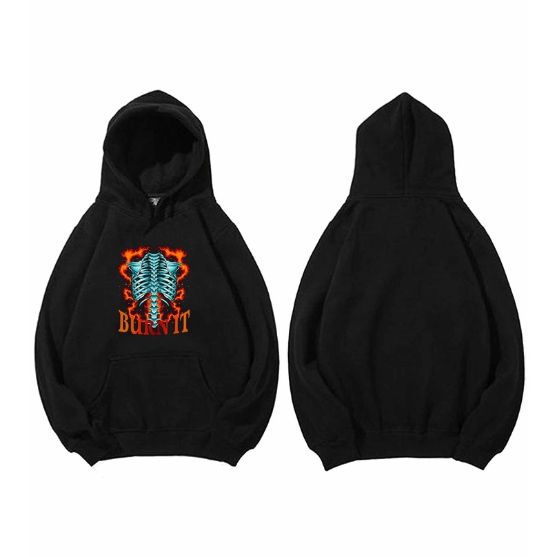 Hoodie Burn It Sweater Pria Fleece Size M - XXL