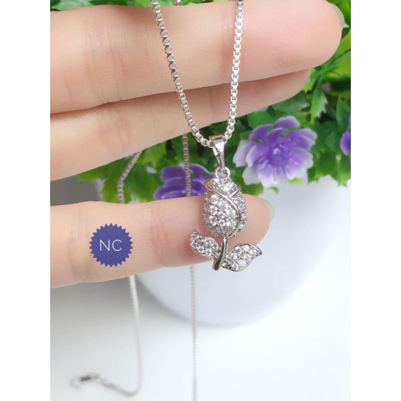 [xuping] kalung wanita xuping asli silver kalung mawar kalung love berlian putih dan emas kalung mah