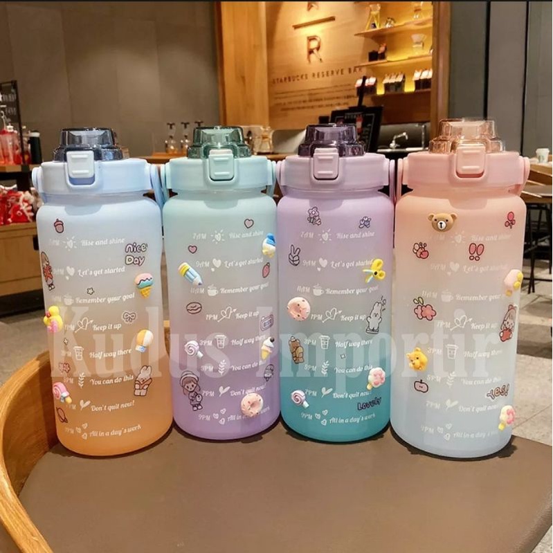 Botol Minum Motivasi Tritan Air Jumbo QuiFit Motivasi Gradasi Penanda Waktu Motivation Olahraga Bott