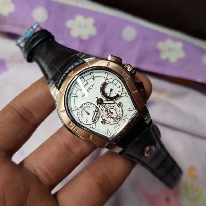 Jam Tangan Wanita Aigner Palermo Original Strap Kulit Chronograph Aktif