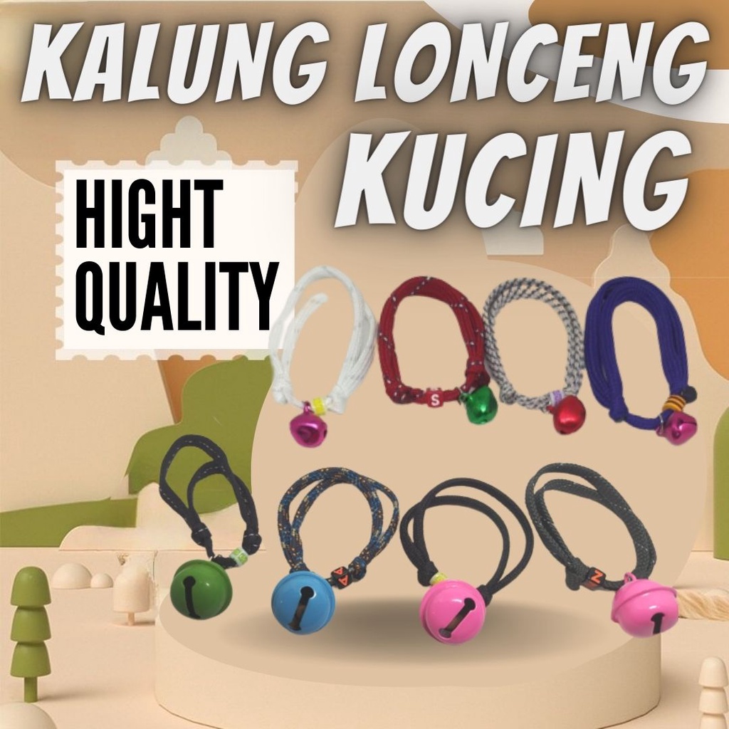 Kalung Kucing Kalung Kucing Lonceng Tali Perusik Lonceng12mm 22mm Warna Warni Tali Lebih Panjang dan Tidak Mudah Putus FEFARM