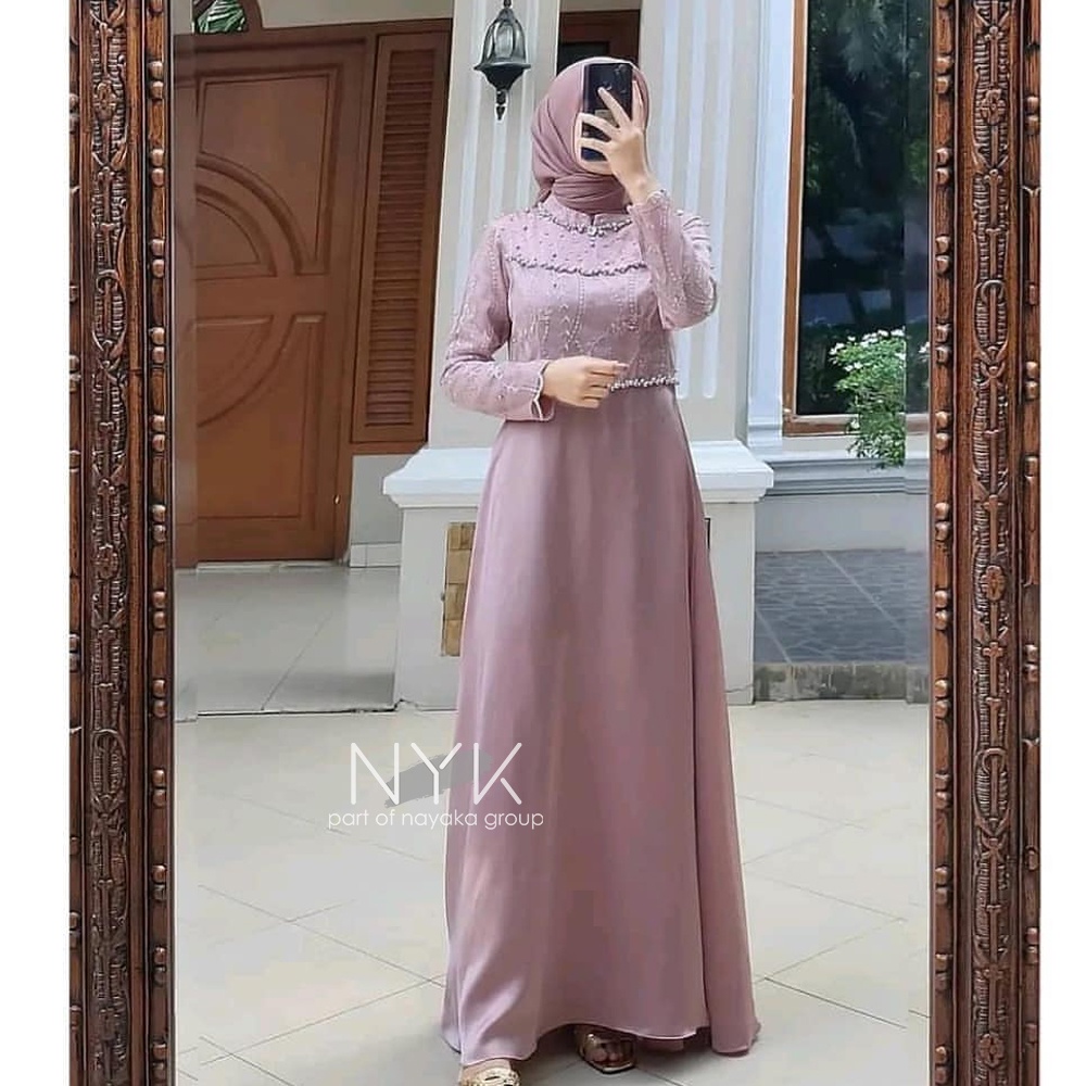 MAXI DRESS TIARA | GAMIS BROKAT MODERN | GAMIS LEBARAN | DRESS BRUKAT TULLE MUTIARA | MAXI BRIDESMAID READY SERAGAMAN