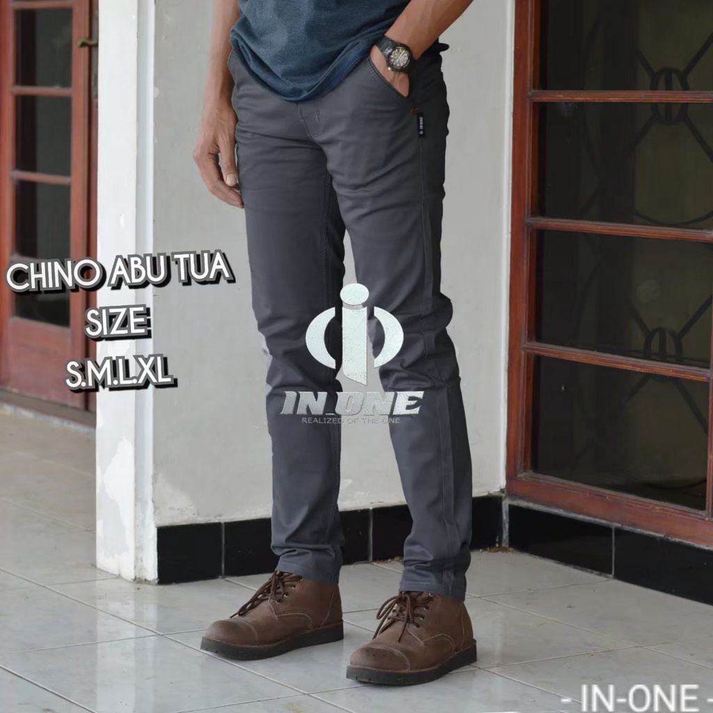 CHINO IN ONE ORIGINAL Celana Chino Panjang Pria Celana Chino warna Abu tua Seri Art INCP603