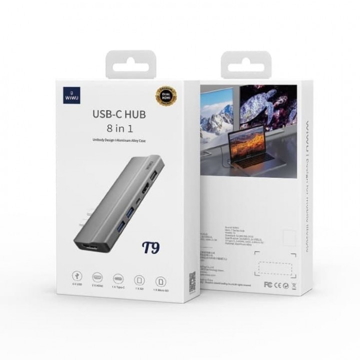 WIWU T9 - 8-in-1 USB-C Hub - USB 3.0 - HDMI - SD-TF slot - Type-C