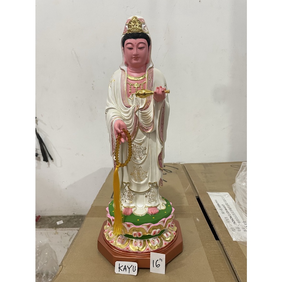 patung dewi kwan im / kwan in / guan yin berdiri - 16 inch - KAYU