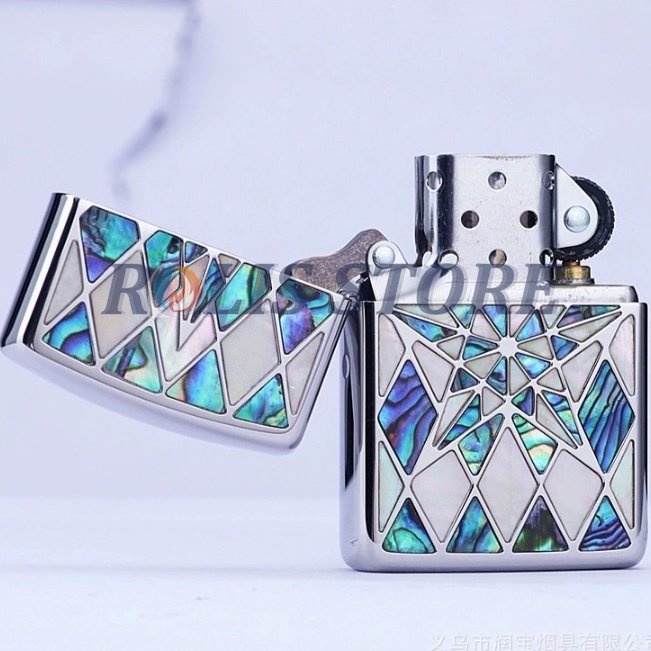COD- Korek Zippo Silver Ice Emboss Crystal Blue Green Aurora 2 Sisi High Premium Quality Limited Made In Usa - Free Box