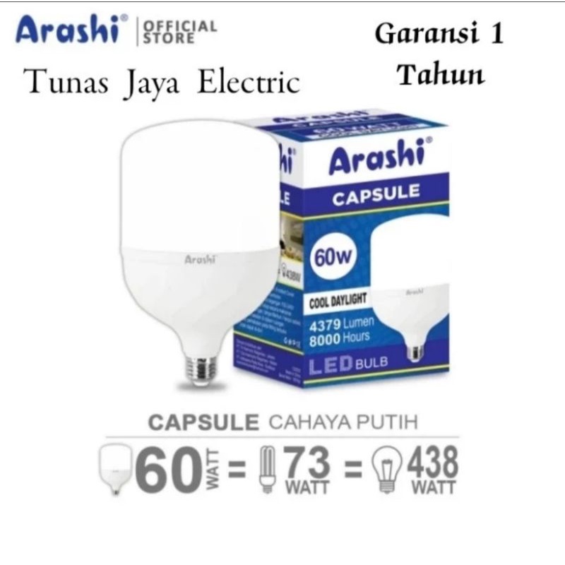 ARASHI Lampu LED Capsule 60 Watt CDL (GARANSI 1 Tahun)