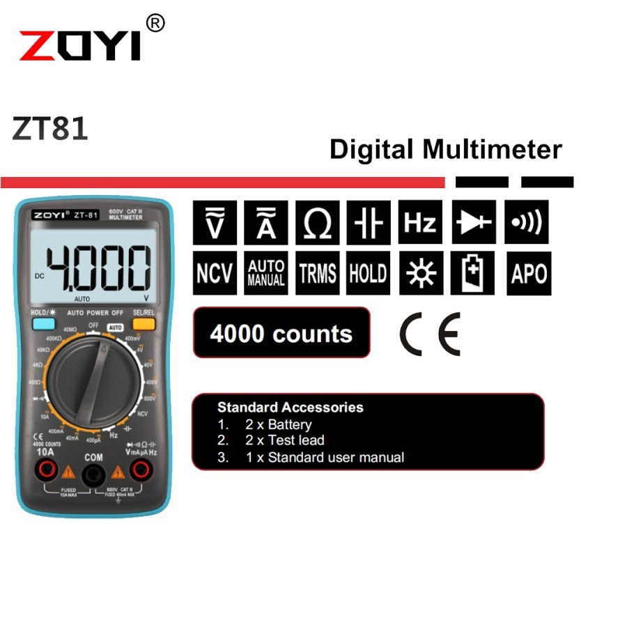 Zoyi ZT-81 Avometer Multimeter Arus Listrik Capasitor Mikrofarad NCV