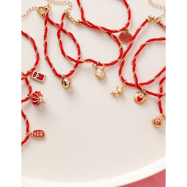 LRC Gelang Tangan Fashion Cat Model Braided Red Rope Bell Lantern Bracelet D24613