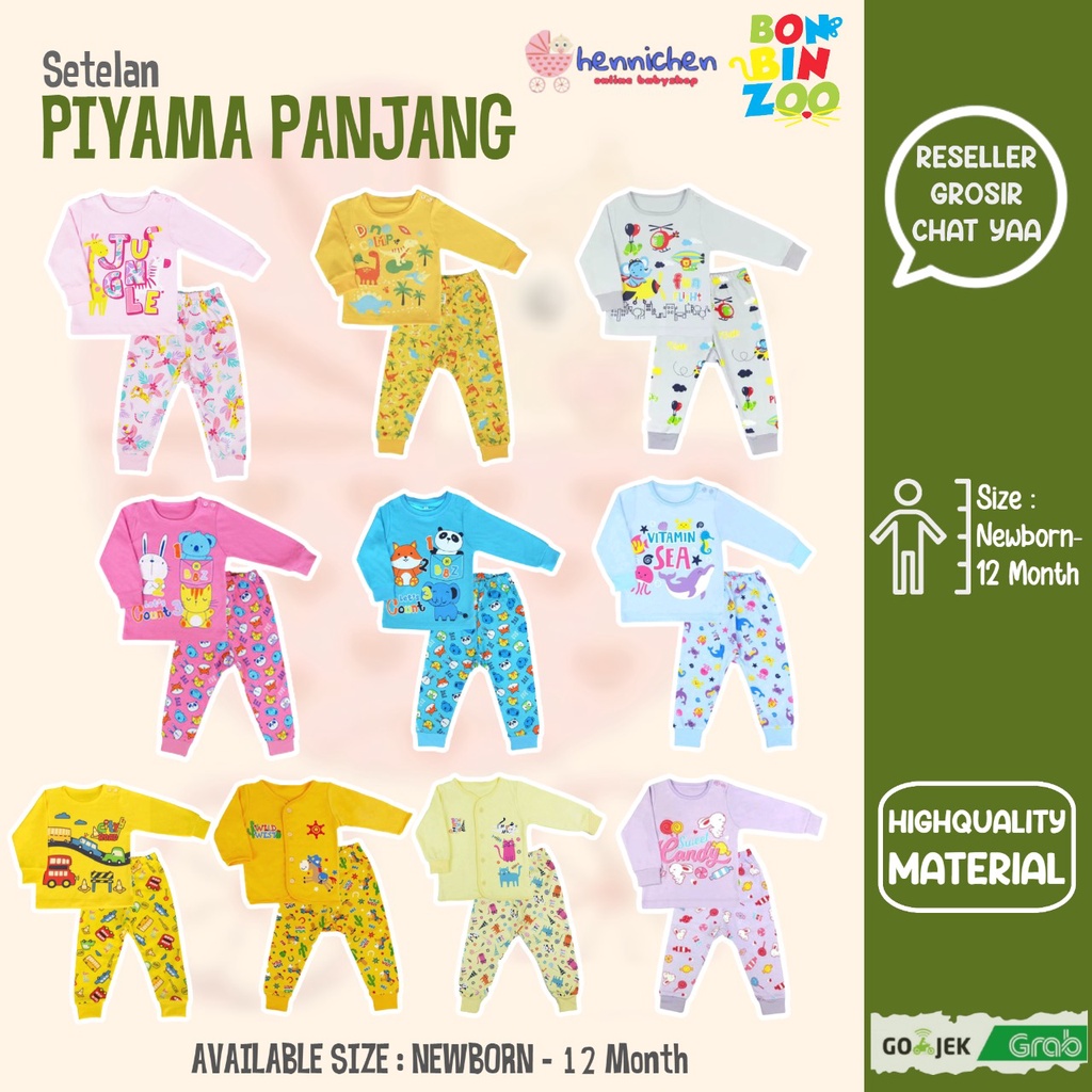 Bonbinzoo Setelan piyama anak panjang mix POLOS MOTIF SNI 0-12 Bulan setelan baju anak / baju bayi