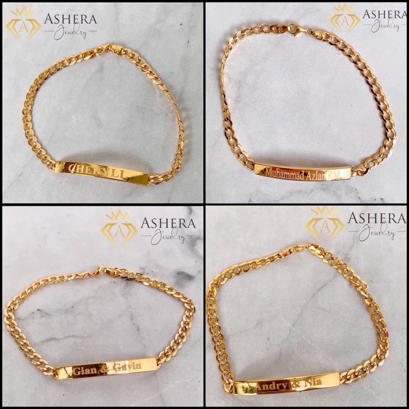 PERHIASAN EMAS ASLI MODEL GELANG RANTAI PLAT &amp; TALI BISA CUSTOM GRAFIR NAMA KADAR MUDA 375 &amp; 300