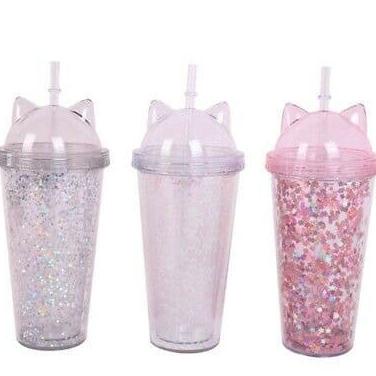 Tumbler glitter/ Botol minum glitter with straw GLS-61 - Putih