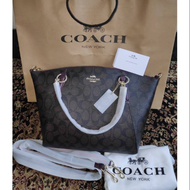 COACH KELSEY SMALL BROWN PINK IN SIGNATURE CANVAS BAG TAS ORIGINAL ORI AUTHENTIC