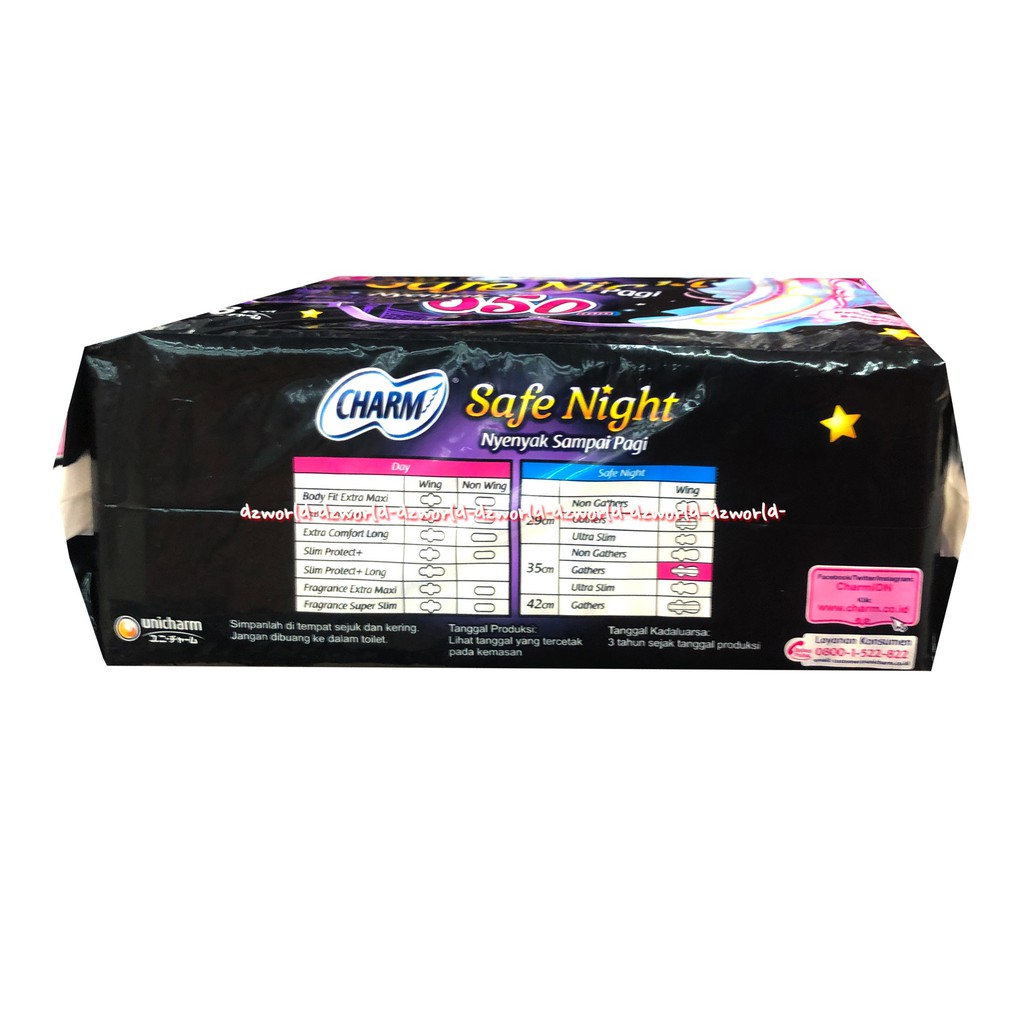 Charm Safe Night 29 cm Isi 20Pads Pembalut Wanita Panjang Malam Hari Crham