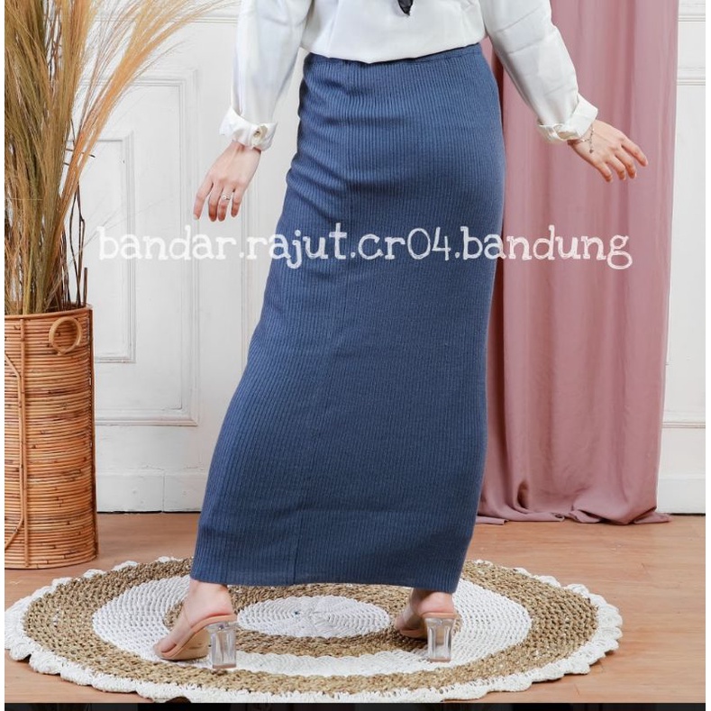 ROK RAJUT SPAN/ROK SPAN KNITED BRANDED 12 GATE.-Biru jeans rok