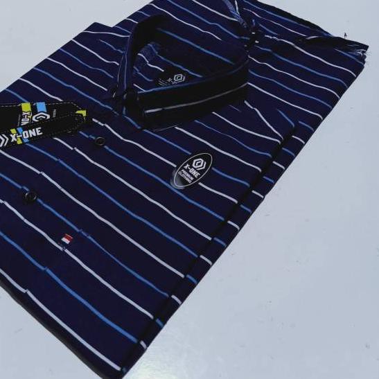 Memuaskan Hem cowok dewasa motif salur lengan pendek merk distro **