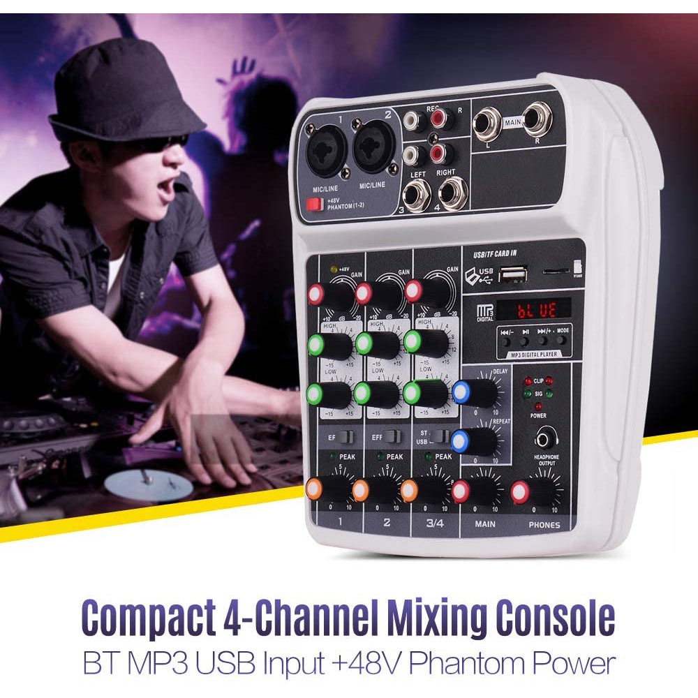 Muslady Professional Compact Mixing Console Mixer 4 Channel Phantom Power 48V - AI-4