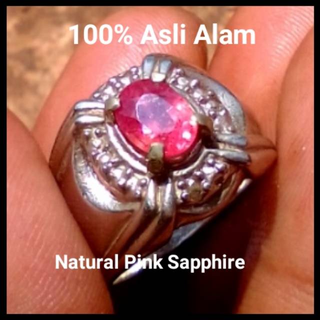 Cincin Batu Safir Natural Pink Sapphire 100% Asli Alam Kristal Kilau Tajam Warna HQ ,Berkwalitas