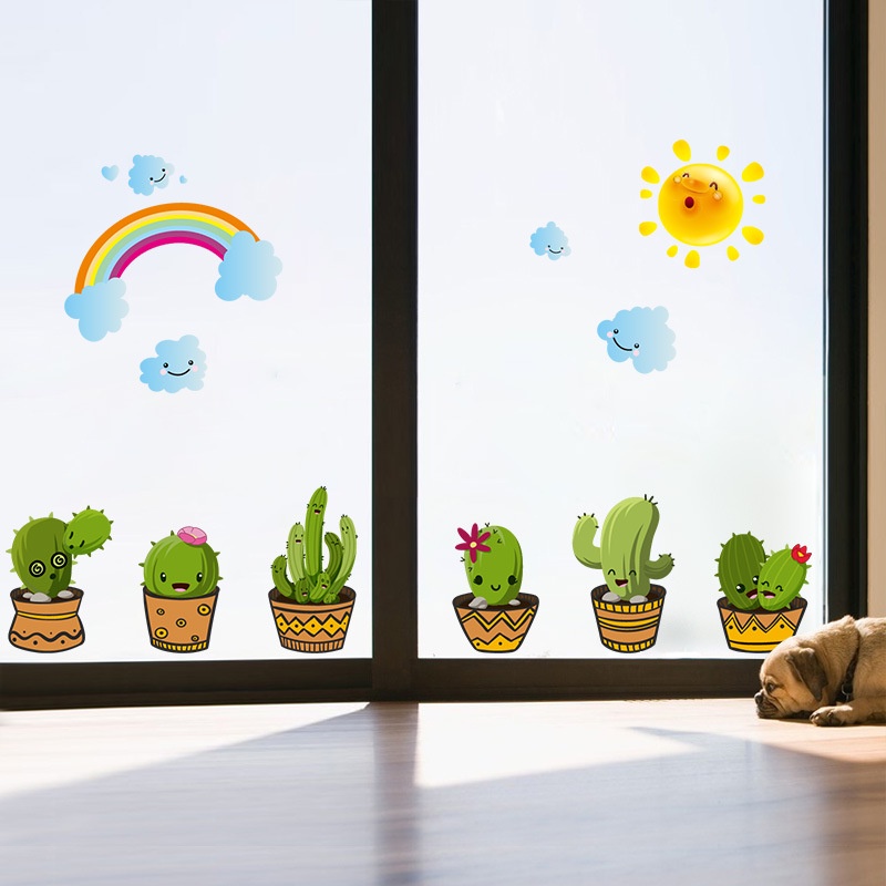 Reliza Wall Sticker Pot Garden Cactuc N Rainbow Kaktus Pelangi Stiker Dinding LDR96216