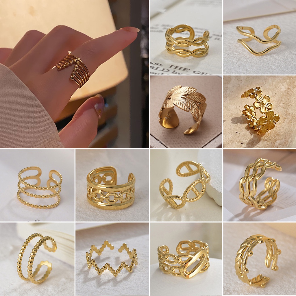 Korea Gaya Vintage Sederhana Cincin Baja Titanium Emas Aksesoris Perhiasan Fashion Wanita Hiphop Keren Rings