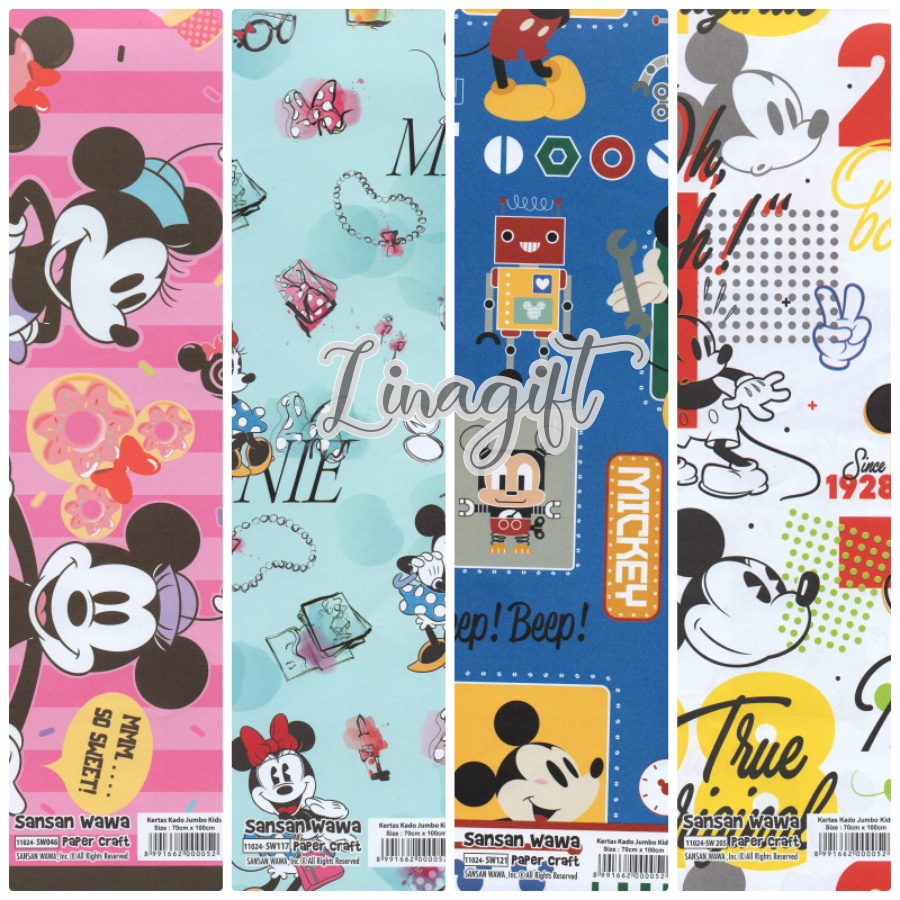 ( 5 Lembar ) JUMBO MICKEY TSUM DORAEMON - KERTAS KADO SANWA - GIFT WRAPPING PAPER SANSAN WAWA TSUM TSUM / MINNIE MOUSE / DAISY DUCK / DONALD DUCK / GOOFEY / DISNEY ADVENTURES / CLASSIC VINTAGE