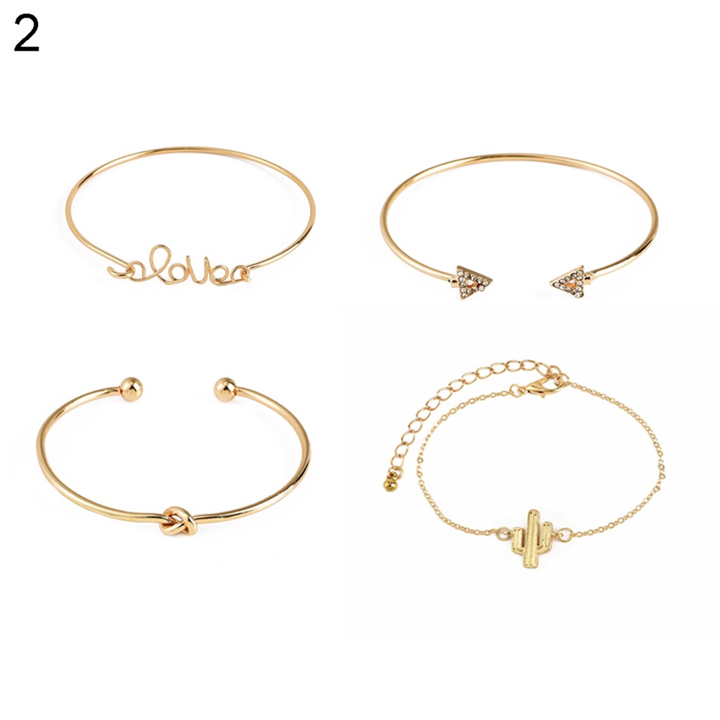 Hu Hu Hu Hu Hu Alat Bantu Pasang Kacamata♡ 4pcs / Set Gelang Tangan Rantai Adjustable Model Terbuka Untuk Wanita