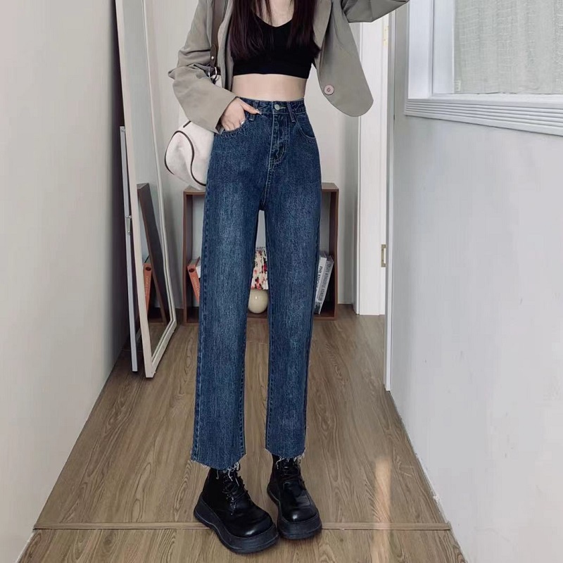 Premium Biru Rawis Highwaist Kulot Jeans Wanita Loose