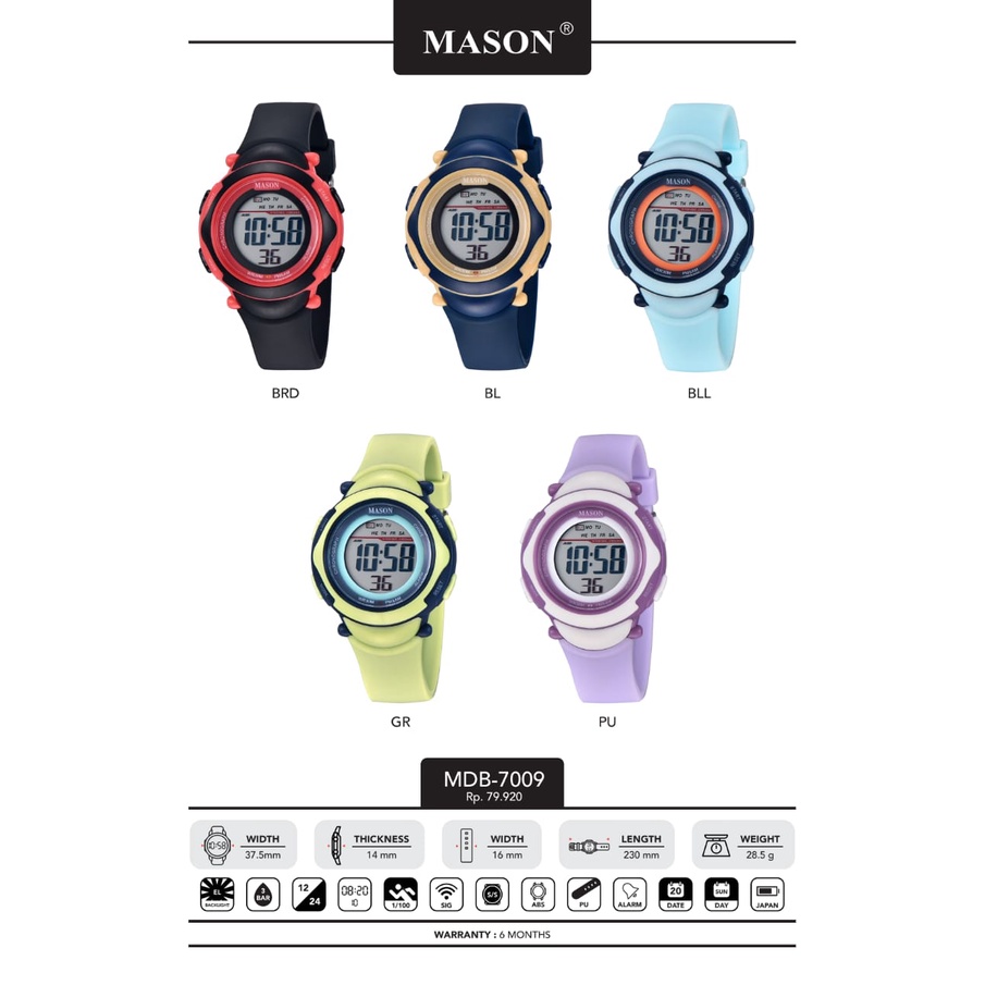 JAM TANGAN PRIA WANITA MASON DIGITAL H40 TALI RUBBER TANGGAL BULAN AKTIF DM 3.8CM FREE BOX  || JAM TANGAN WANITA FASHION PRIA WANITA MASON DIGITAL