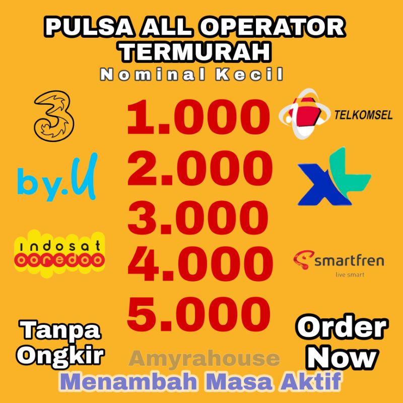 Pulsa Telkomsel/Three 1000,2000,3000,4000 Nominal Kecil