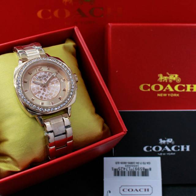 Jam Tangan Wanita Merk Coach Permata All Stainless Plus Box Ori