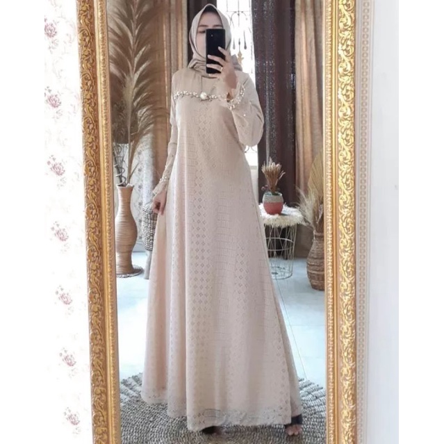 NEE ARIVAL GAMIS BROKAT MIX TILLE FULL FURING  DENGAN PAYET DIBAGIAN DADA// GAMIS PESTA ORIGINAL PRE