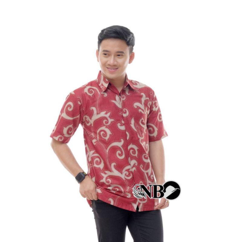 COUPLE BATIK ATASAN BATIK KANTOR MODERN BLOUSE LENGAN PANJANG MOTIF KANGKUNG MERAH