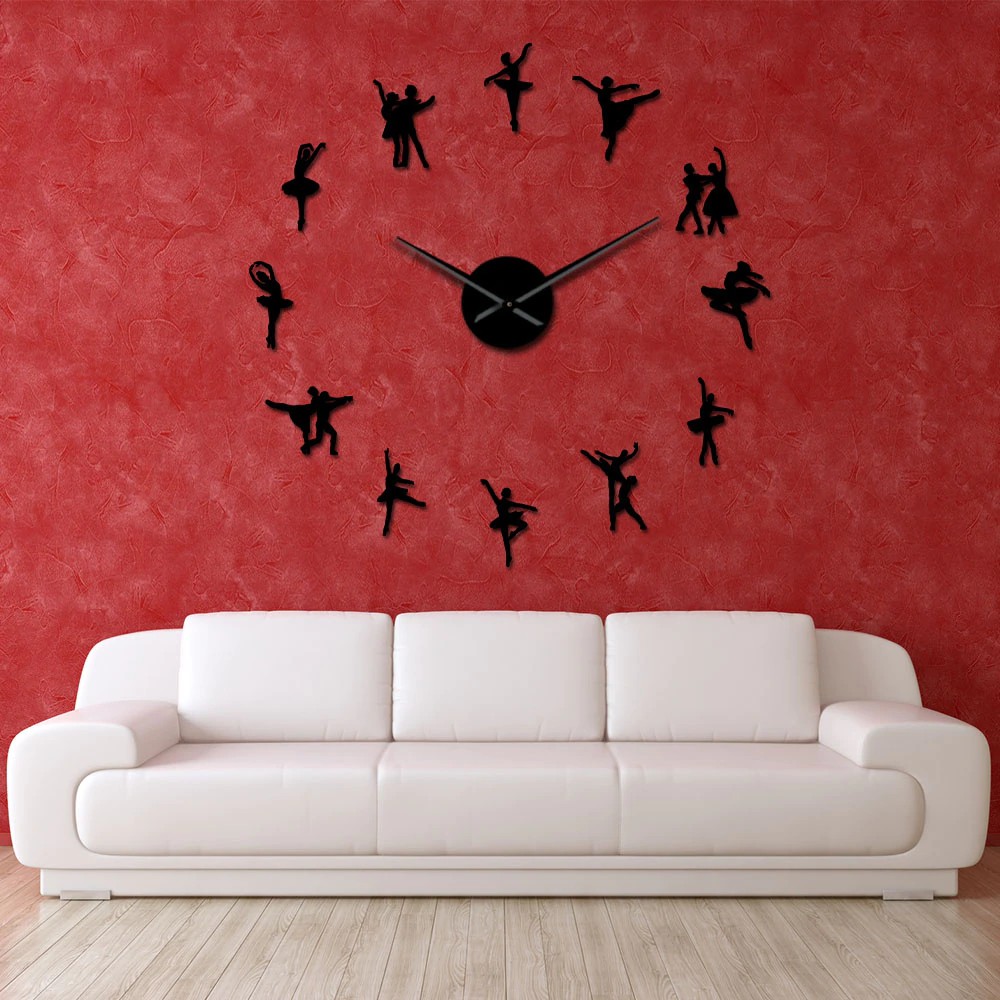 Ballerina Wall Art Diy Large Wall Clock Big Needles Frameless Giant Ballet Dancer Wall Shopee Indonesia