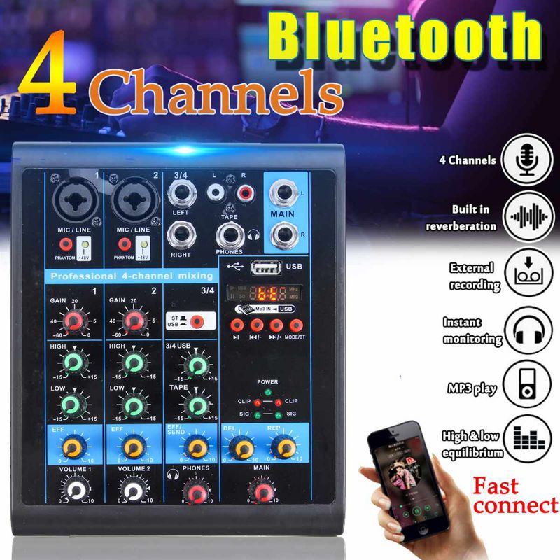 USB Mini Portable Live Audio Mixer Karaoke DJ 4 Channel 