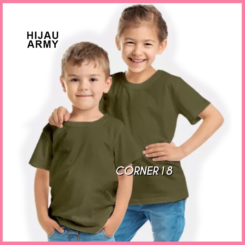 Kaos Anak Cowok Cewek Katun Lembut Murah Adem Hijau Army