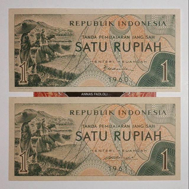 (Tahun 1960 &amp; 1961) Paket uang kuno 1 rupiah sandang pangan tahun 1960 dan tahun 1961