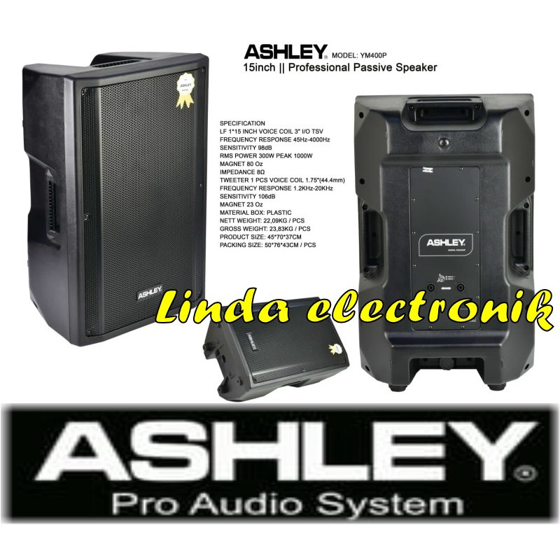 speaker pasif ashley ym400p ym 400p ym400 p ym 400 p 15 inch 2 buah original