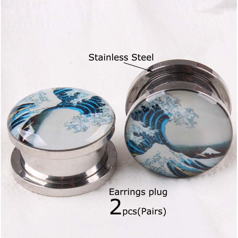 2pcs Wave Screw Fit Ear Plugs Stainless Steel Earrings Gauge Unisex 5-16mm