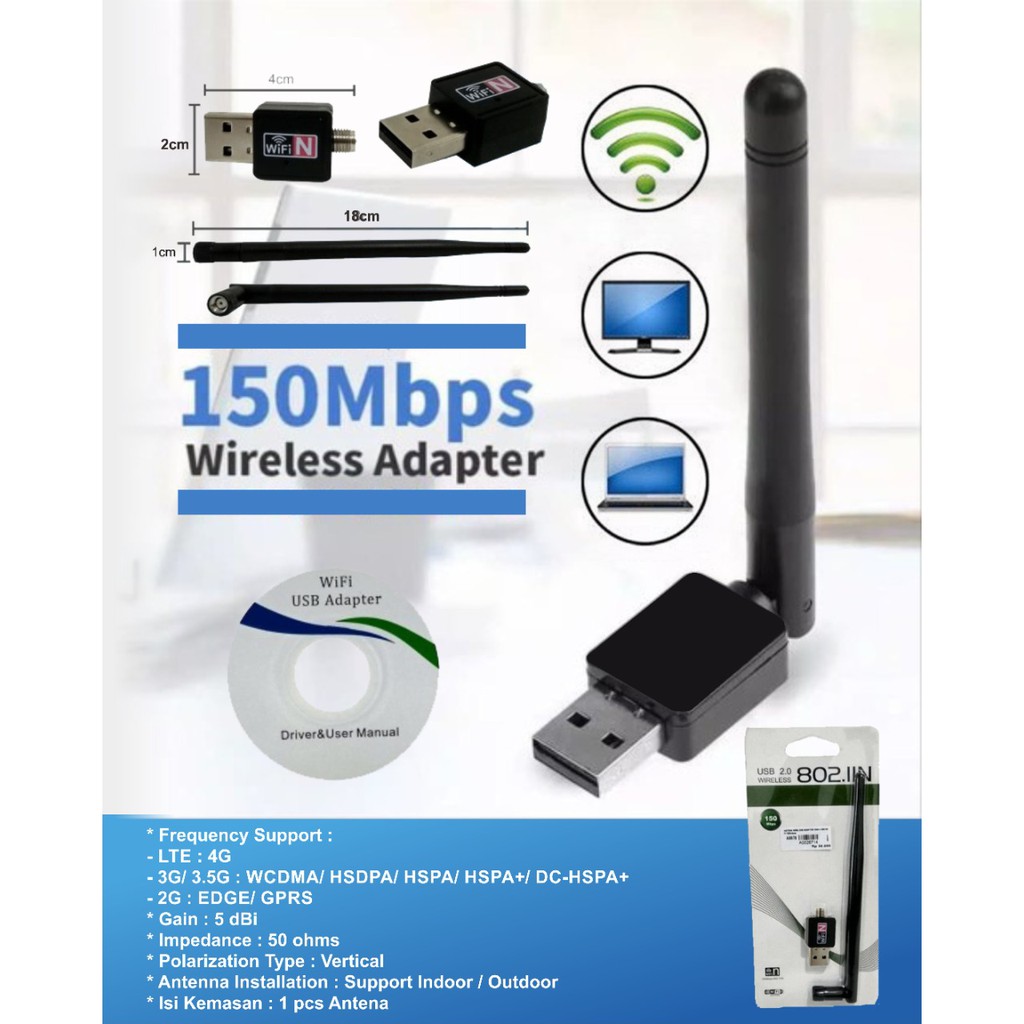 Antena Wireless Adapter 150m Plus USB WIFI 150mbps