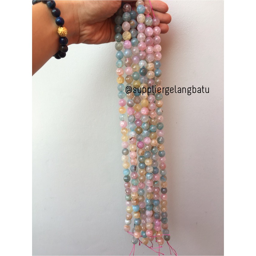 Natural Morgan FACETED beads 12mm CUTTING batu manik candy craft impor aksesoris craft bahan fashion